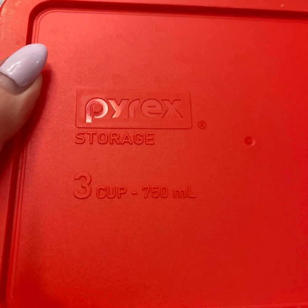 Pyrex 3 cup rectangular food storage and 2 cup circular food storage